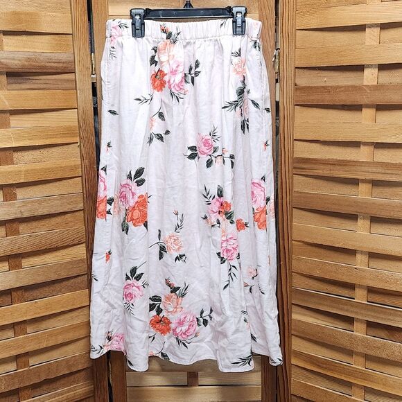 Unknown Dresses & Skirts - Pink Floral Skirt Women's Size M Tall Cotton Linen Rayon